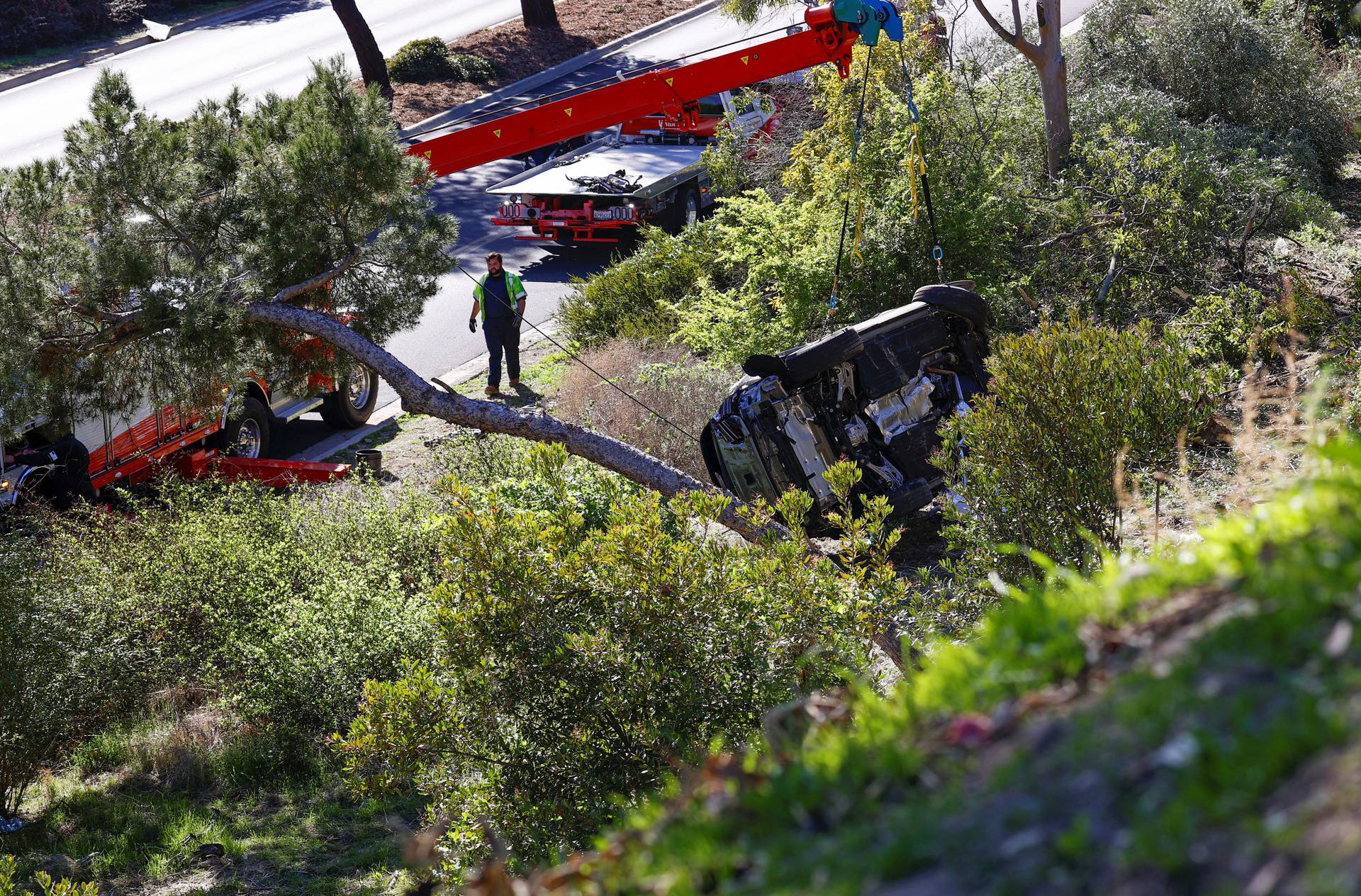 Vicinity of a scene where Tiger Woods was involved in a car crash near Los Angeles