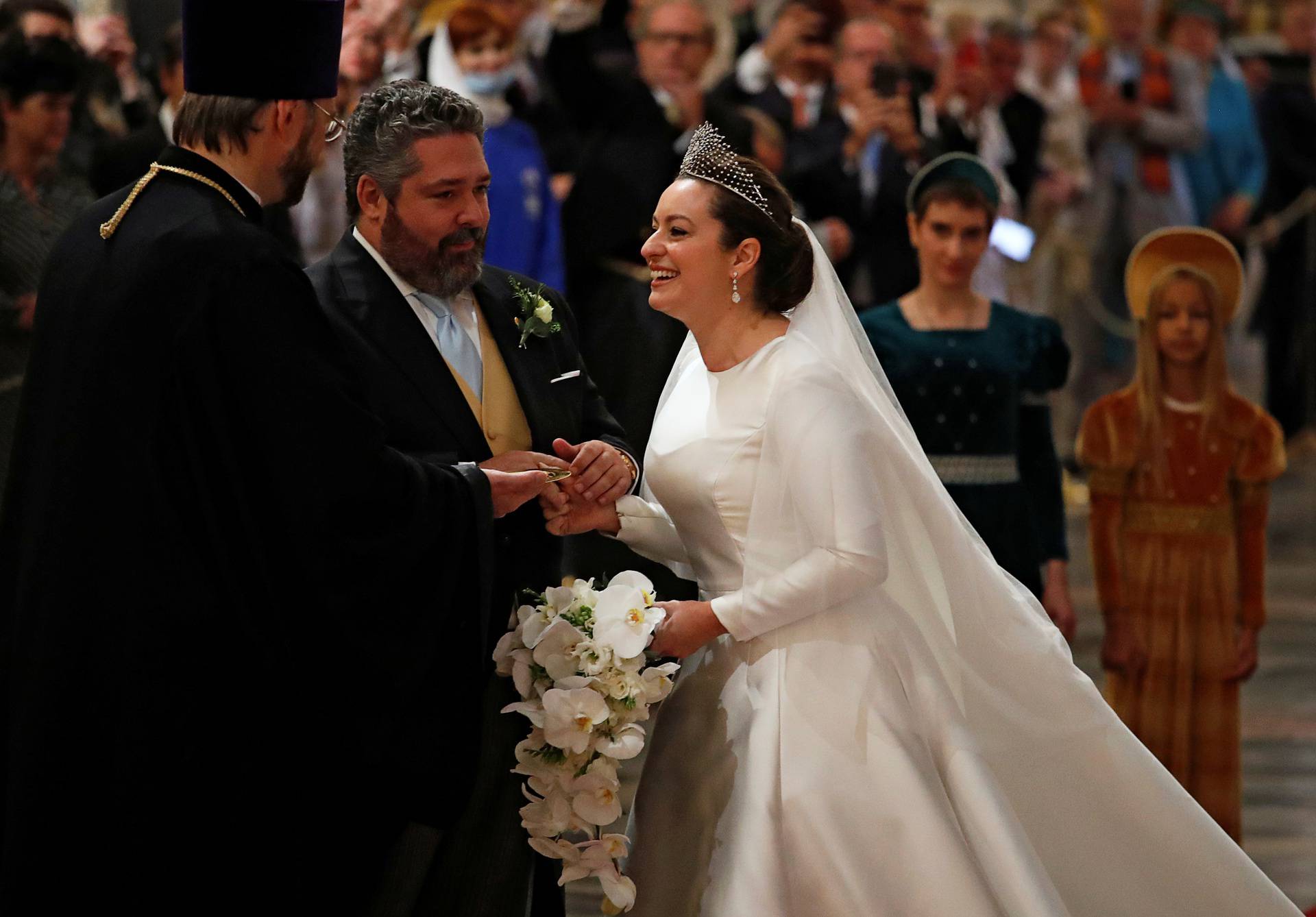 The wedding ceremony of Grand Duke George Mikhailovich Romanov and Victoria Romanovna Bettarini in Saint Petersburg