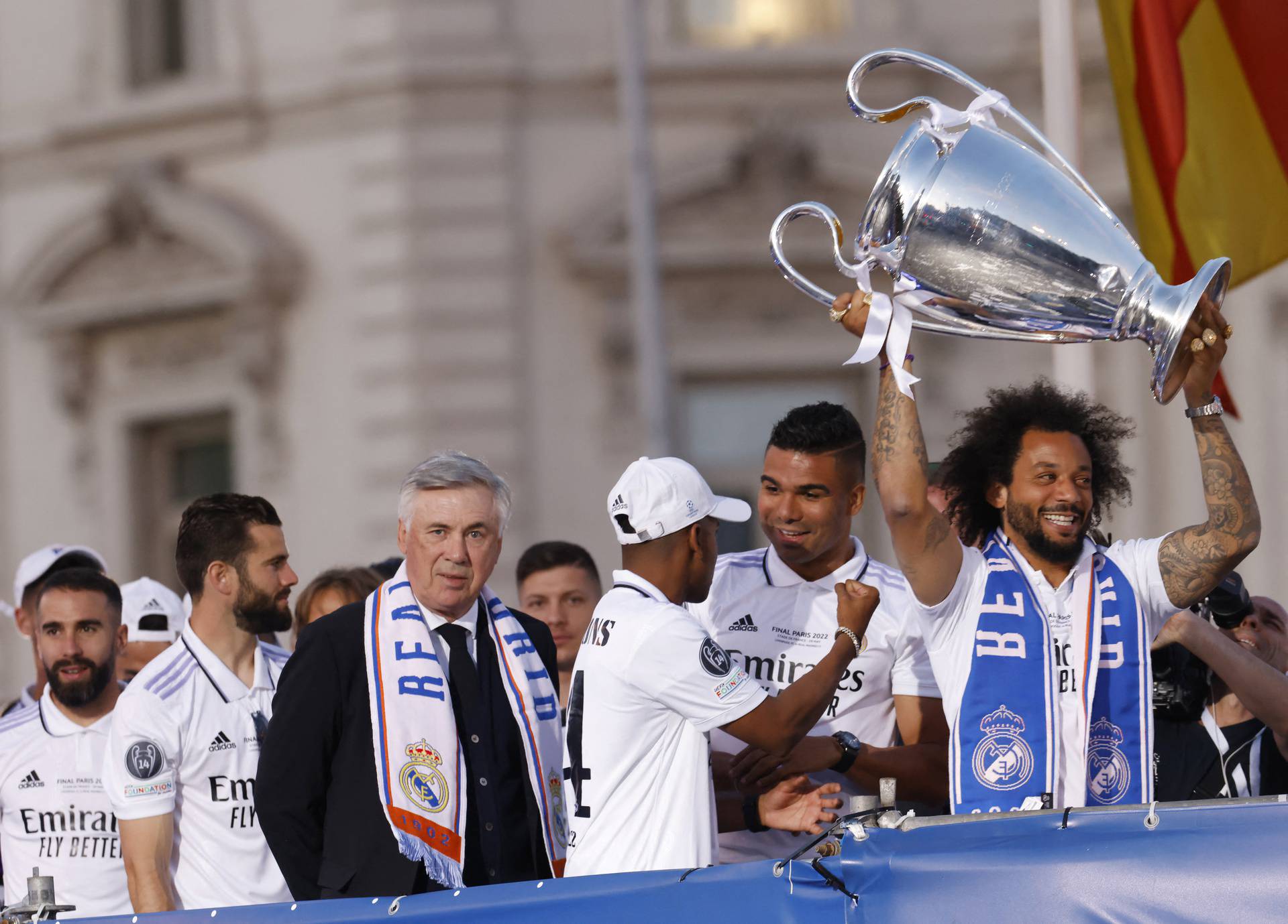 Real Madrid celebrate winning the Champions League Final with an open top bus parade