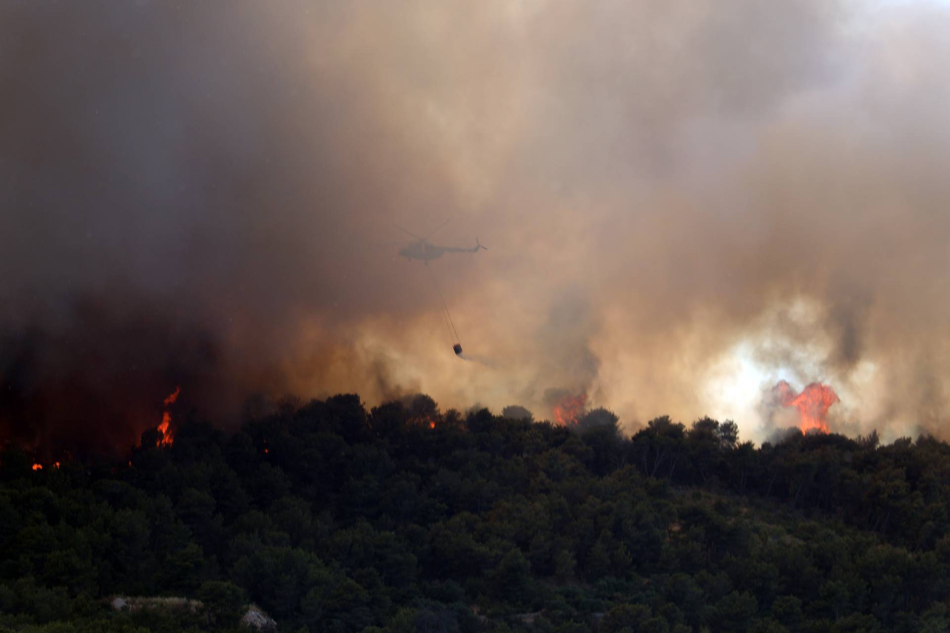 Stravične scene s Čiova: Izgorilo je oko 60 hektara borove šume i raslinja, vjetar stvara problem