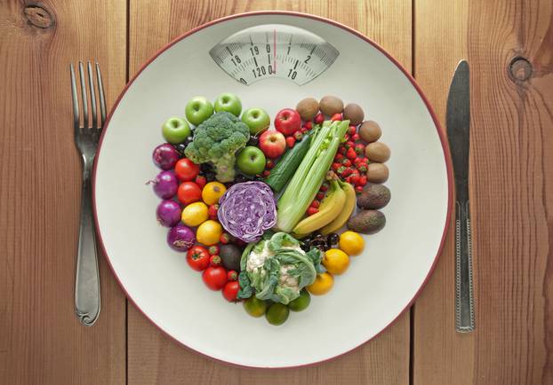 Diet concept heart shape fruit and vegetables