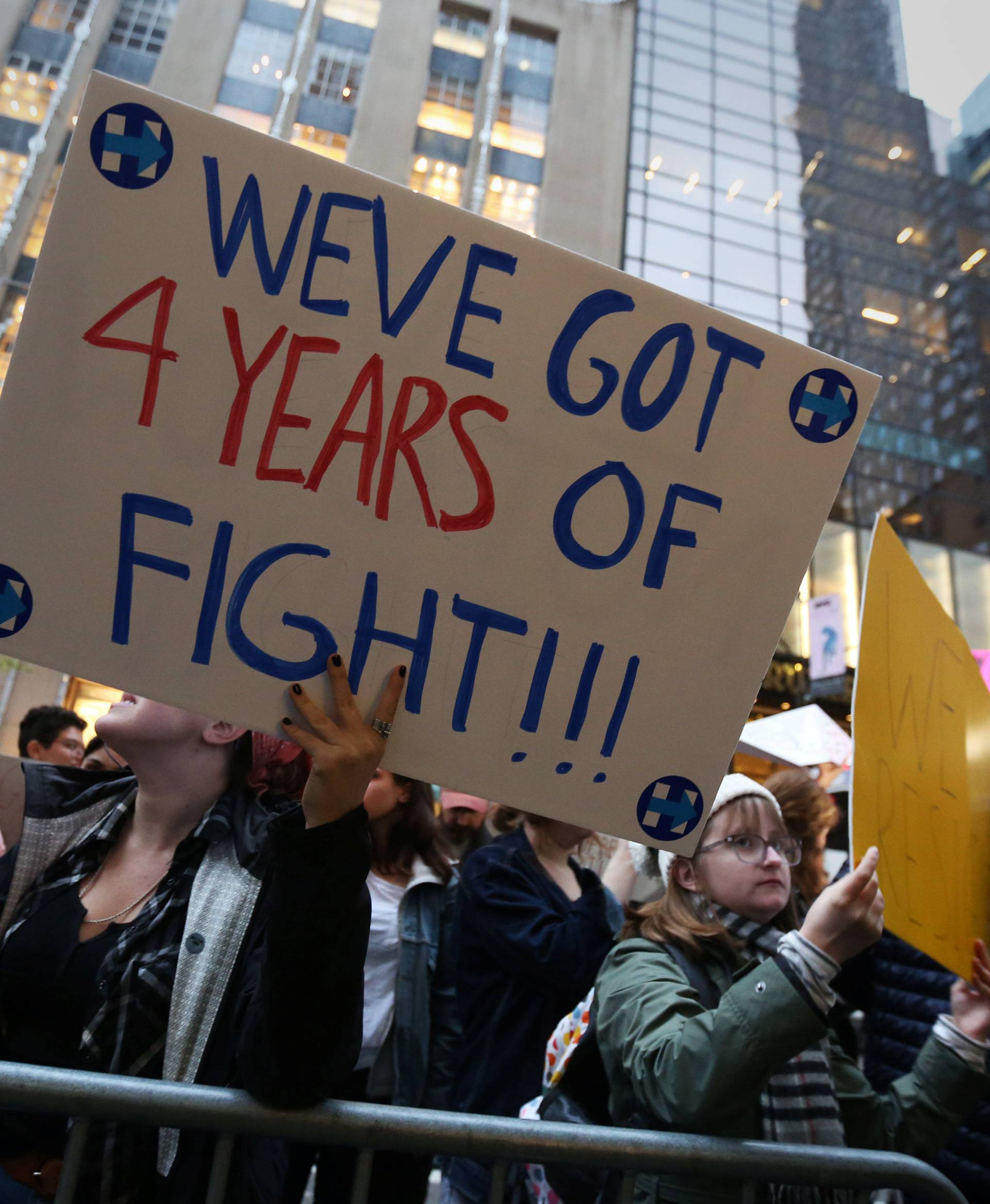 Protesters demonstrate across the street from Trump Tower after the election selected Republican president-elect Donald Trump in New York