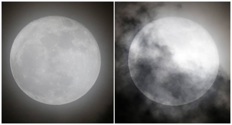 A combination of photographs shows a supermoon rising over Mexico City, Mexico