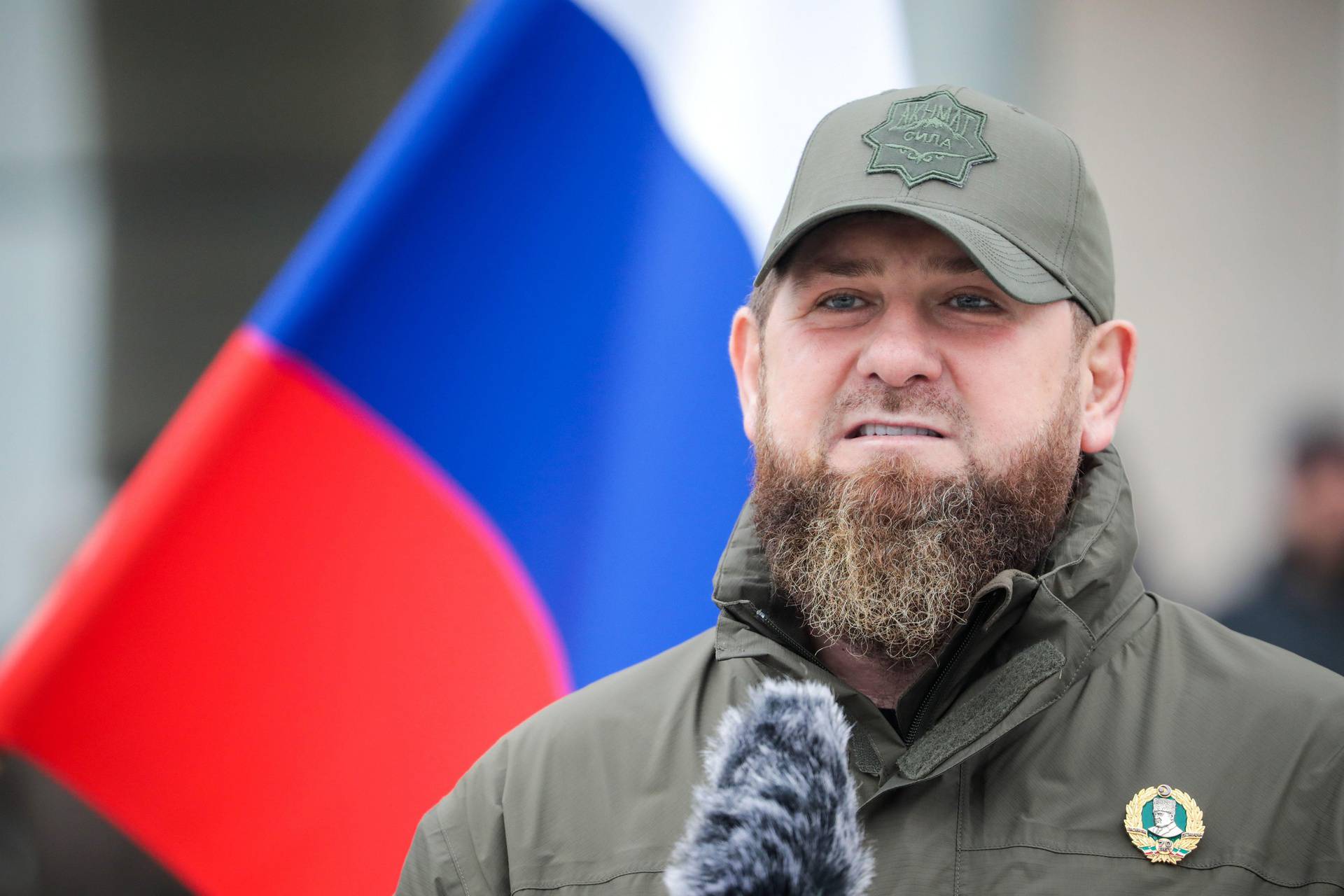 Grozny, Chechen Republic, Russia. 25th Feb, 2022. Chechen Republic Head Ramzan Kadyrov speaks during a review of the Chechen Republic's troops and military hardware at the residence of Ramzan Kadyrov, head of the Chechen Republic. Early on 24 February, Ru