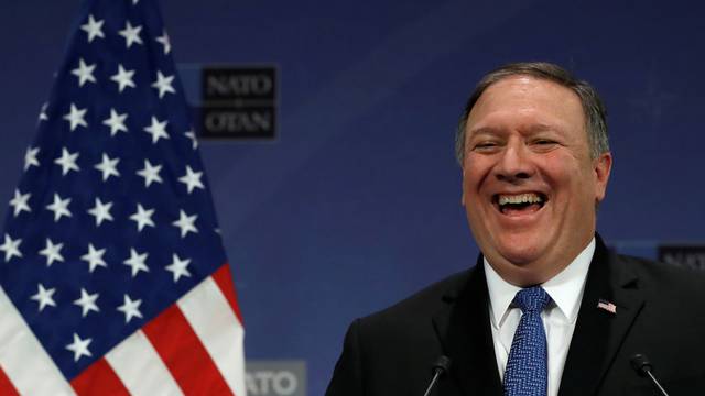 U.S. Secretary of State Mike Pompeo attends a news conference at the Allianceâs headquarters, in Brussels