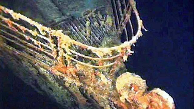 FILE PHOTO: The port bow railing of the Titanic lies in 12,600 feet of water about 400 miles east of Nova Scotia..