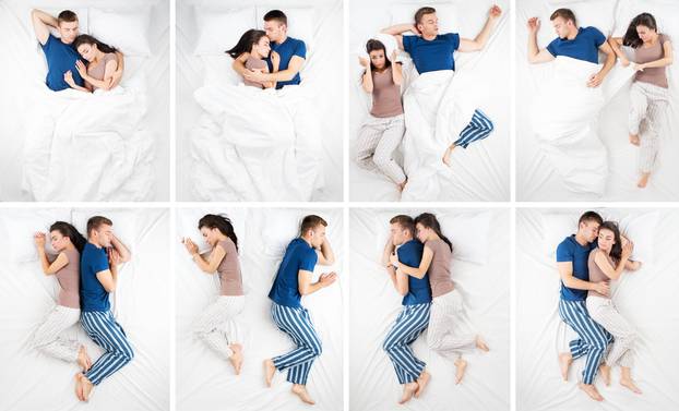 Photo,Collage,Of,Sleeping,Young,Couple,In,Big,White,Bed.