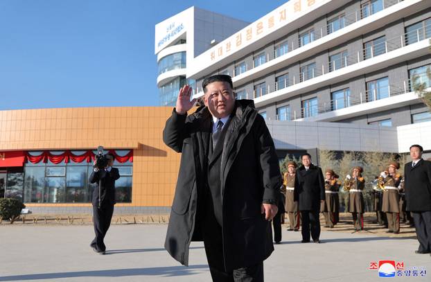 North Korean leader Kim Jong Un attends an inauguration ceremony for the Sinpho City Offshore Farm, in Sinpho