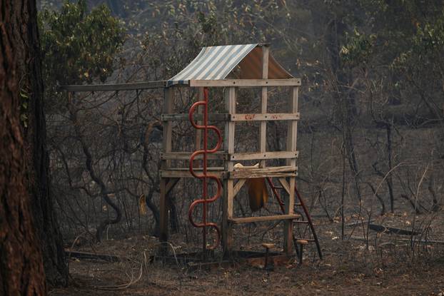 A playset charred by the Camp Fire is seen in Paradise