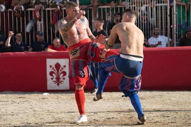 Florence, Final Azzurri Rossi of Calcio Storico Fiorentino In Piazza Santa Croce 8 to 7 for the Rossi