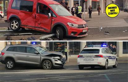 Krš i lom u Zagrebu: Sudar na jednom od prometnijih raskrižja u gradu. Dijelovi svuda po cesti