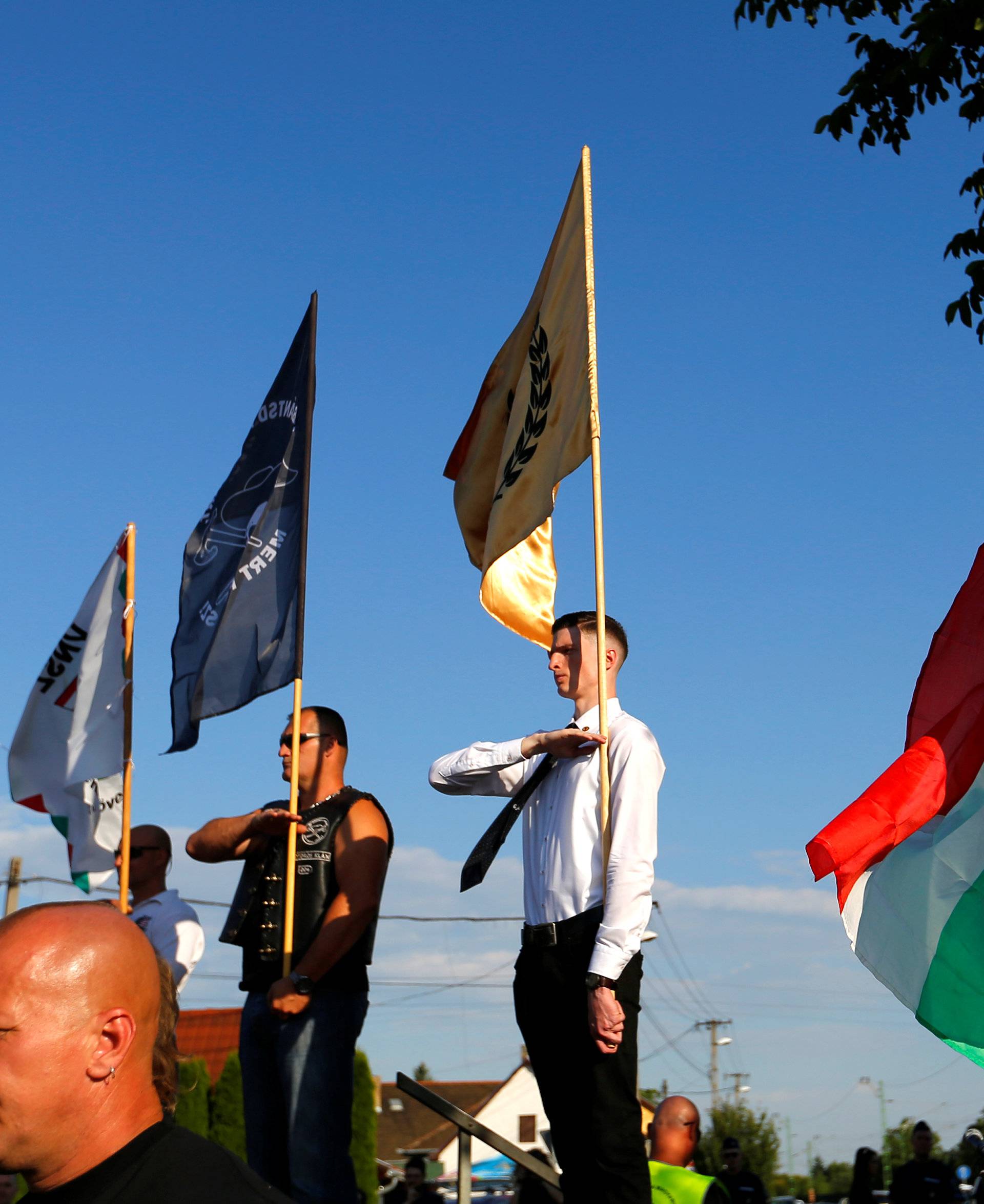 Activists attend the launch of a new Hungarian extreme right group, to be called Force and Determination, at a rally in Vecses,