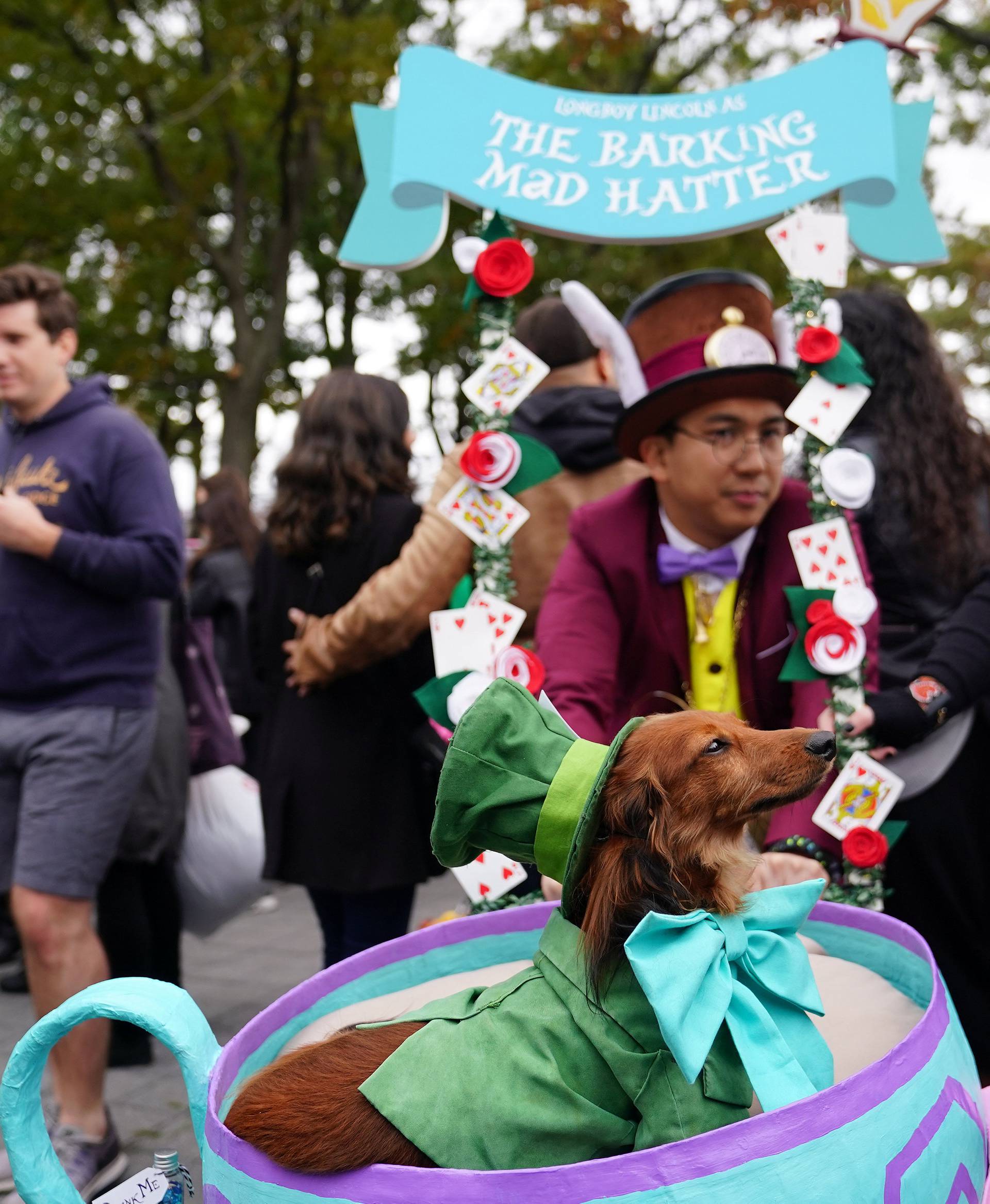 People attend the Tompkins Square Park Halloween Dog Parade at East River Park in the Manhattan borough of New York City