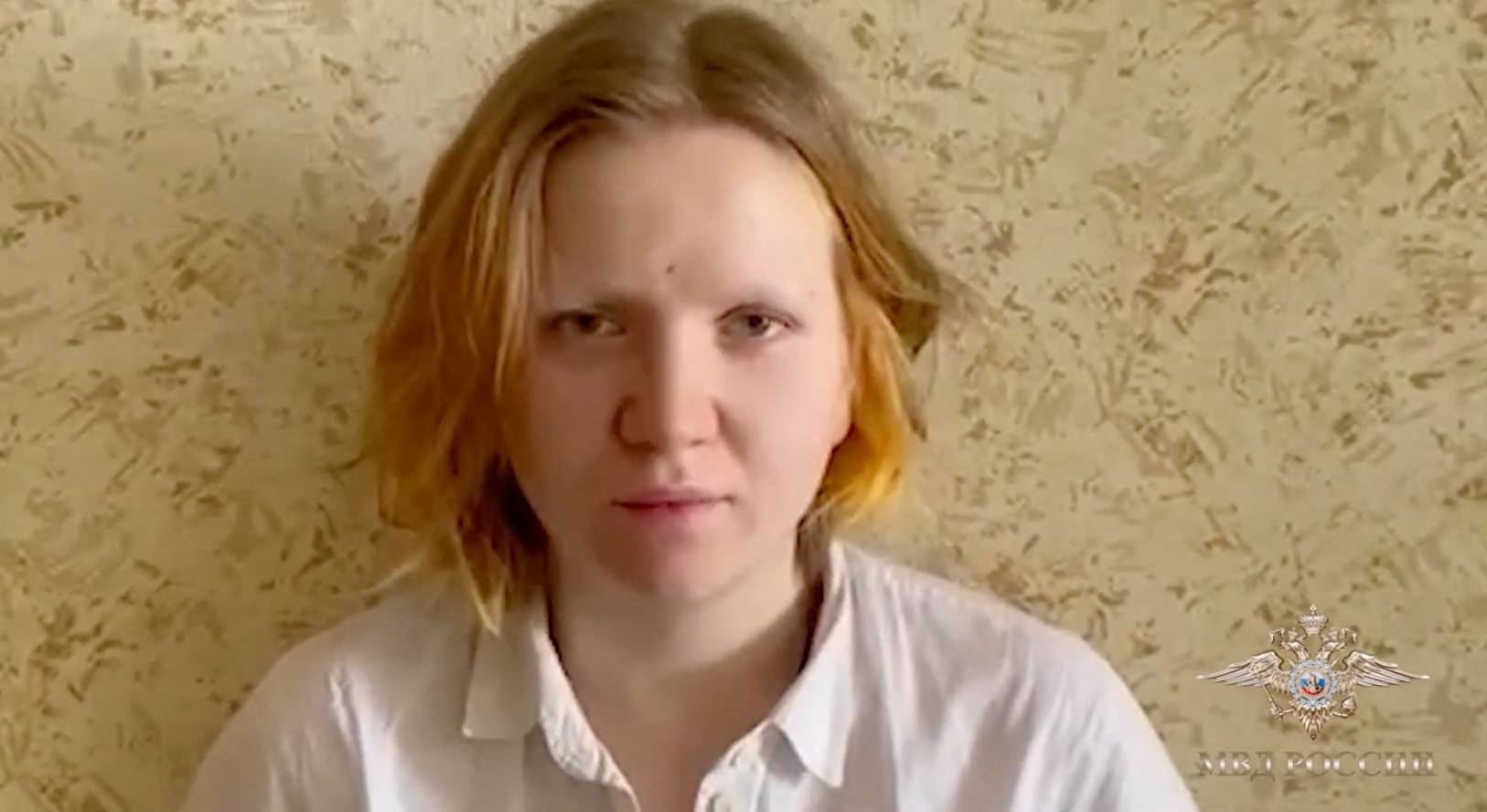 Darya Trepova, suspected of bringing explosives to the cafe where war blogger Vladlen Tatarsky was killed in an explosion, speaks on camera during her arrest in Saint-Petersburg