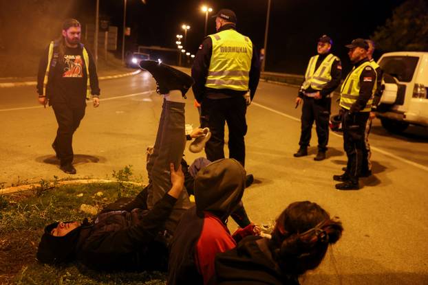 Demonstrators protest to mark the first anniversary of the fatal November 2024 Novi Sad railway station canopy collapse, in Novi Sad