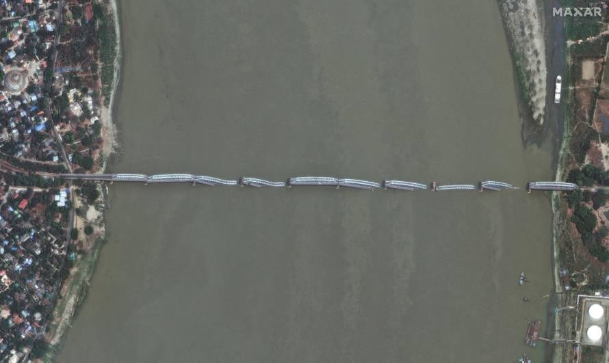 A satellite image shows the Inwa Bridge in Mandalay