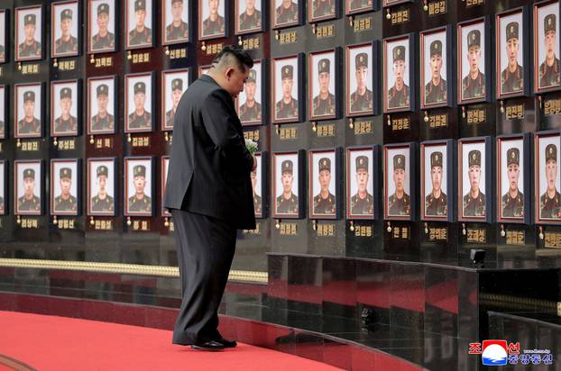 North Korean leader Kim Jong attends a national commendation ceremony at the headquarters of the Central Committee of the Korean Workers' Party,  in Pyongyang
