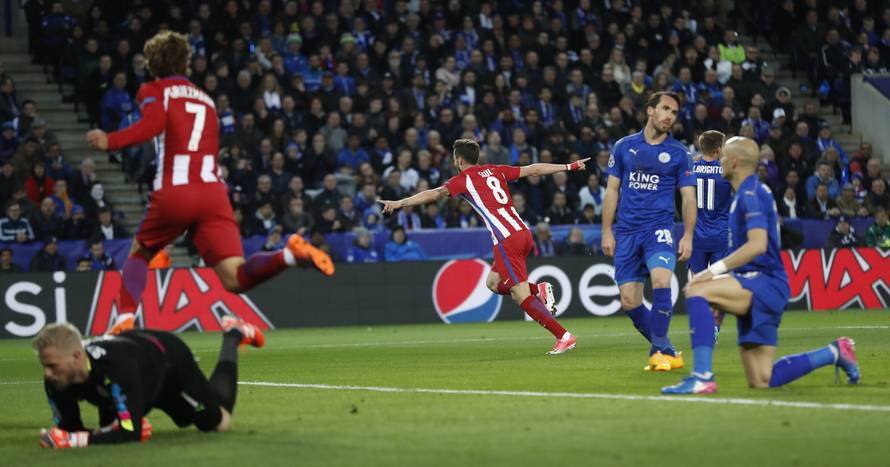 Atletico Madrid's Saul Niguez celebrates scoring their first goal