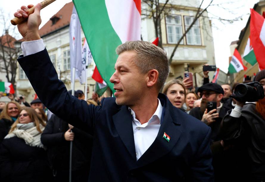 FILE PHOTO: Magyar, leader of the opposition TISZA party arrives to a campaign tour in Gyor,