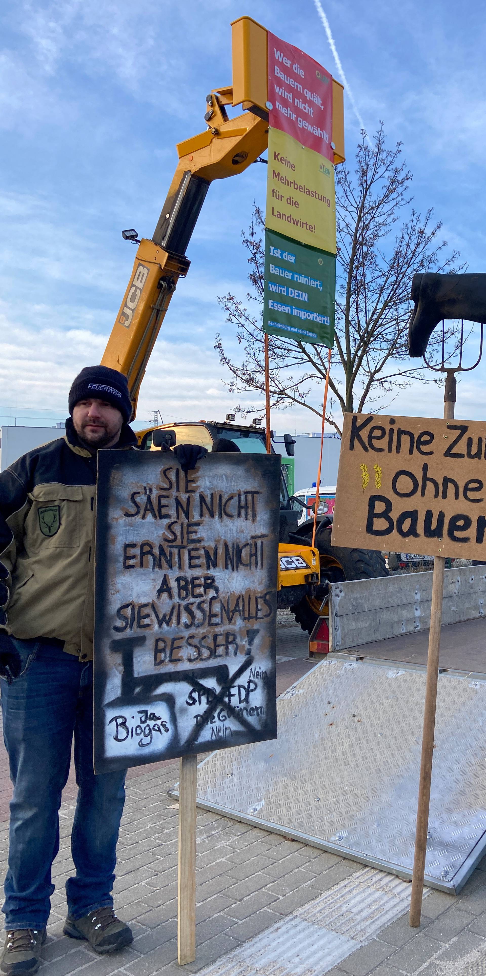 German farmers take part in a protest against the cut of farm vehicle tax subsidies of the so-called German Ampel Coalition government, in Cottbus