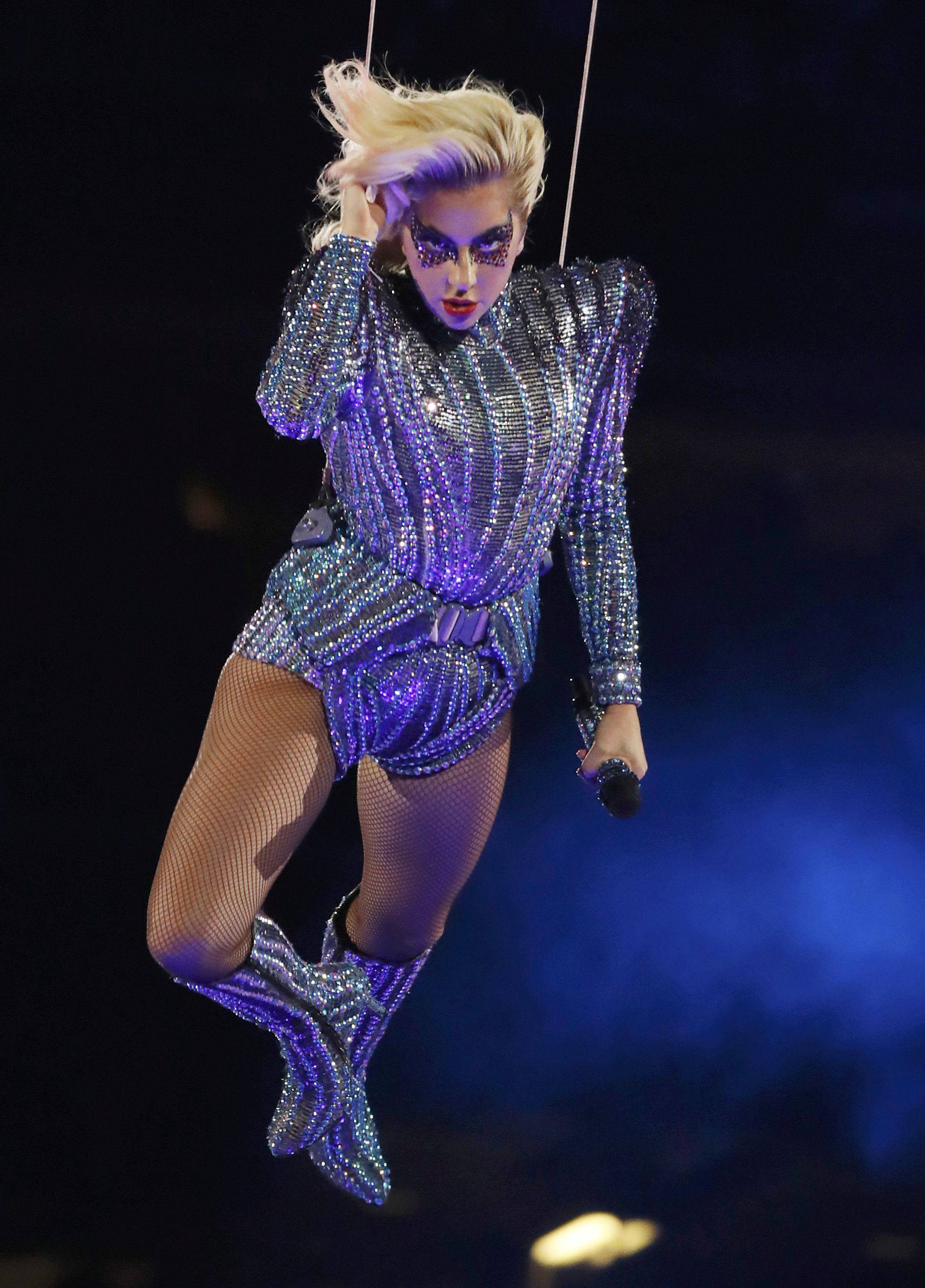 Singer Lady Gaga performs during the halftime show at Super Bowl LI between the New England Patriots and the Atlanta Falcons in Houston