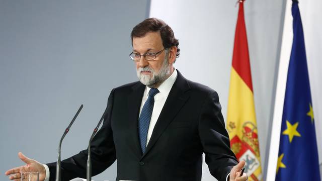Spain's Prime Minister Mariano Rajoy speaks during a press conference at the Moncloa Palace in Madrid