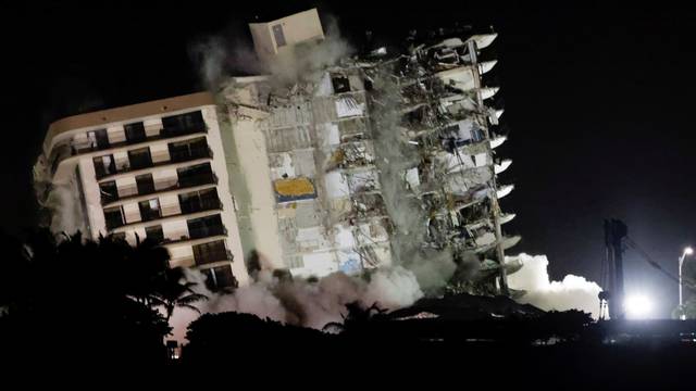 Demolition of the partially collapsed Champlain Towers South residential building in Surfside