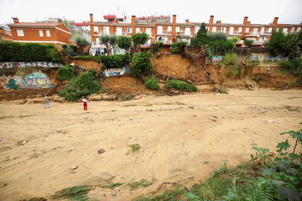 Collapsed wall in El Masnou near Barcelona amid AEMET issued red alert for Catalonia