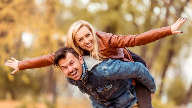 Couple walk autumn