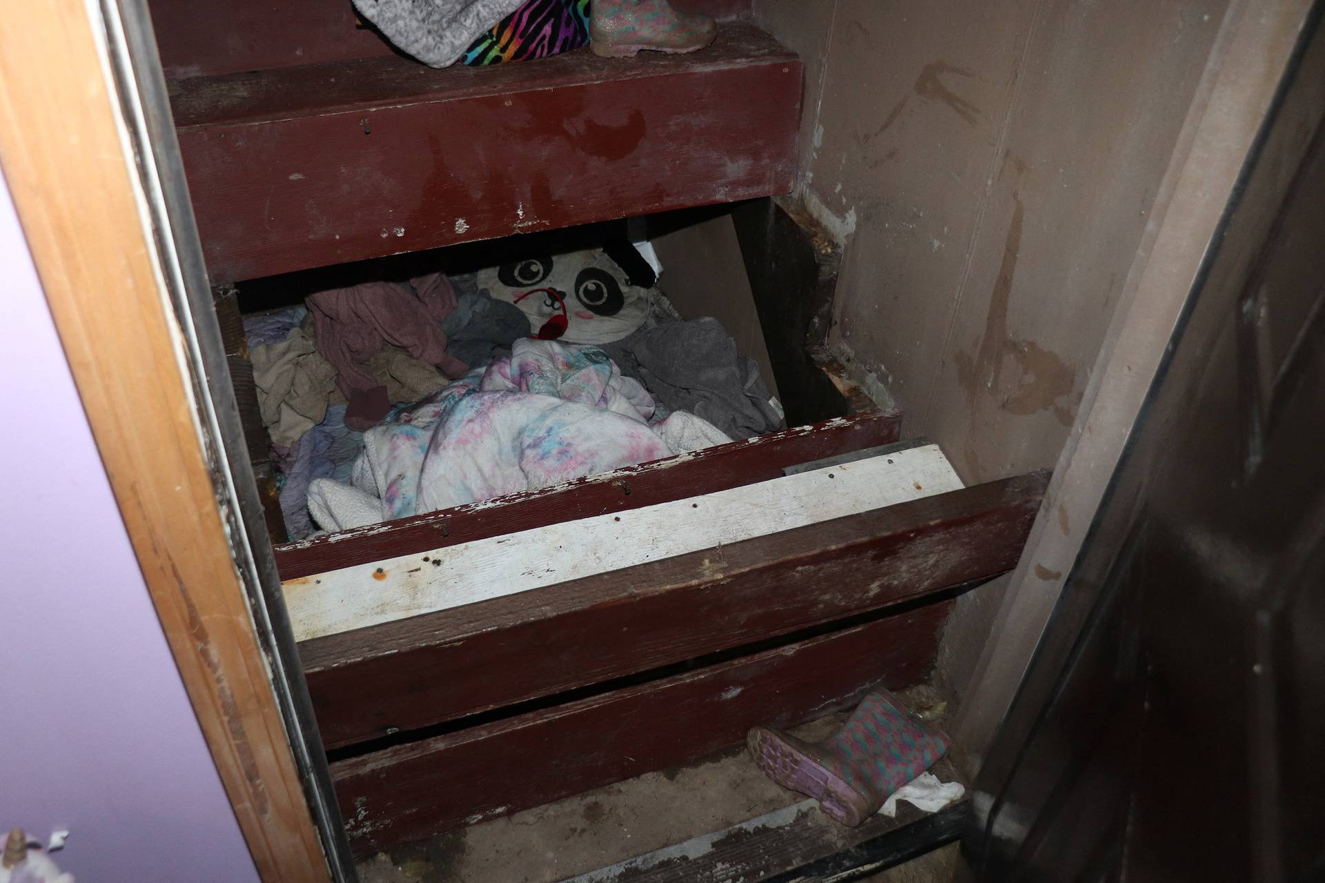 A makeshift room underneath a staircase, where 6-year-old Paislee Shultis was found by police in Saugerties