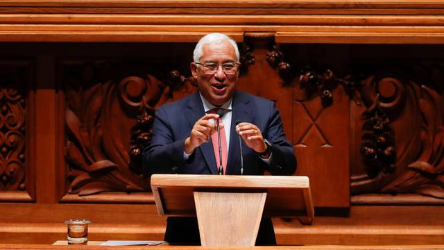 Portugal's Prime Minister Antonio Costa speaks during the debate on the 2022 state budget draft in first reading at the Portuguese Parliament in Lisbon