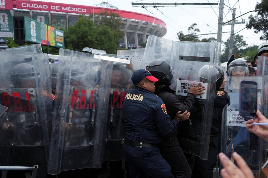 Protest march ahead of the opening match of the 2026 FIFA World Cup, in Mexico City