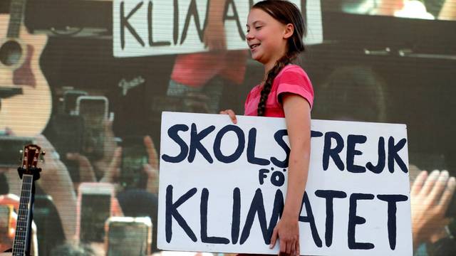 Sixteen year-old Swedish climate activist Greta Thunberg at Global Climate Strike in Manhattan in New York