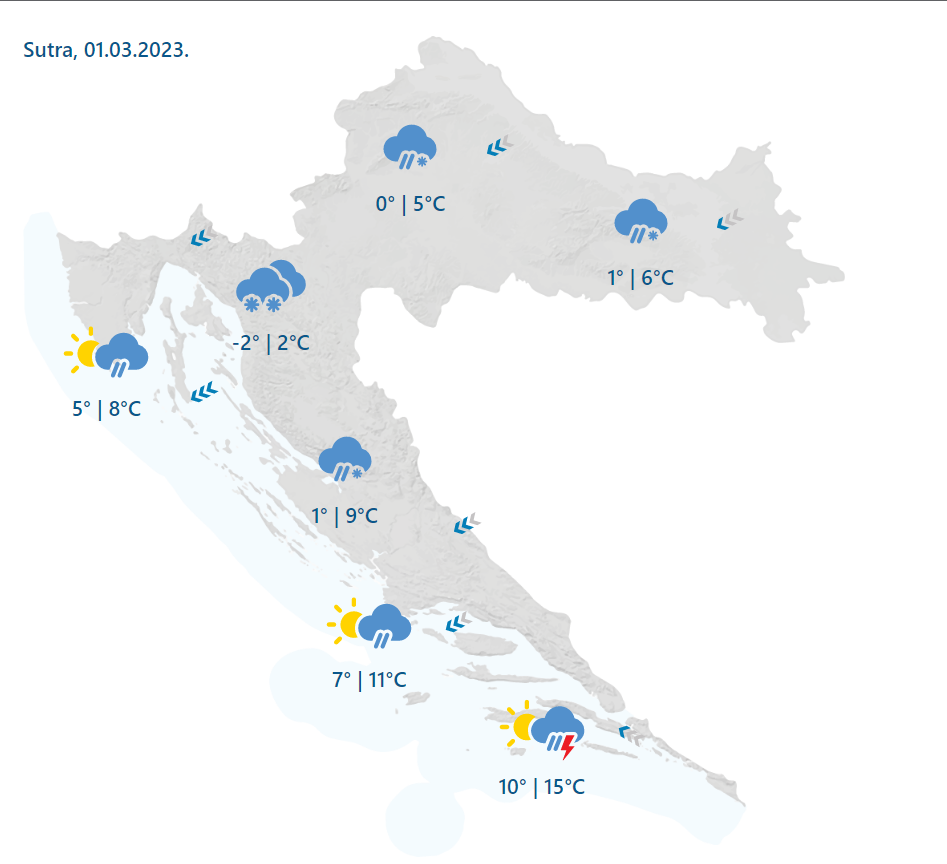 Žuti i narančasti meteoalarm i dalje na snazi u zemlji: Očekuju se jaki udari bure, kiša i snijeg