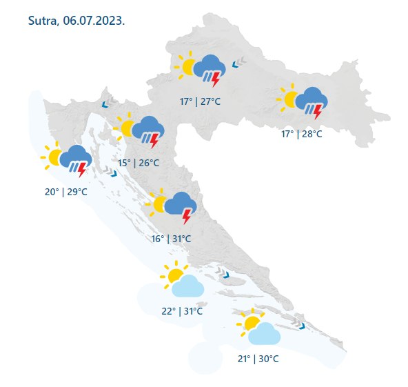 Grmljavinsko nevrijeme prijeti velikom dijelu zemlje. Upalili žuti alarm. Od petka 'pržiona'