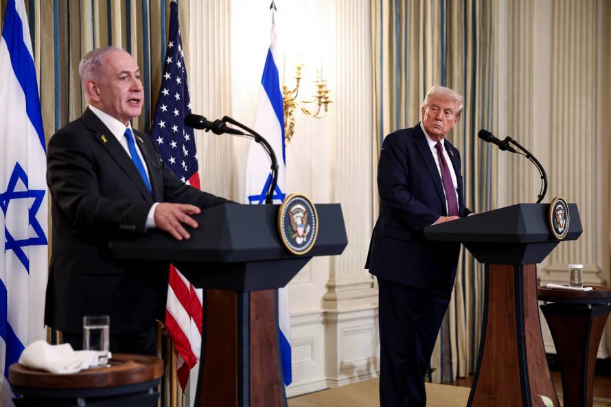 U.S. President Trump meets Israeli PM Netanyahu at the White House in Washington