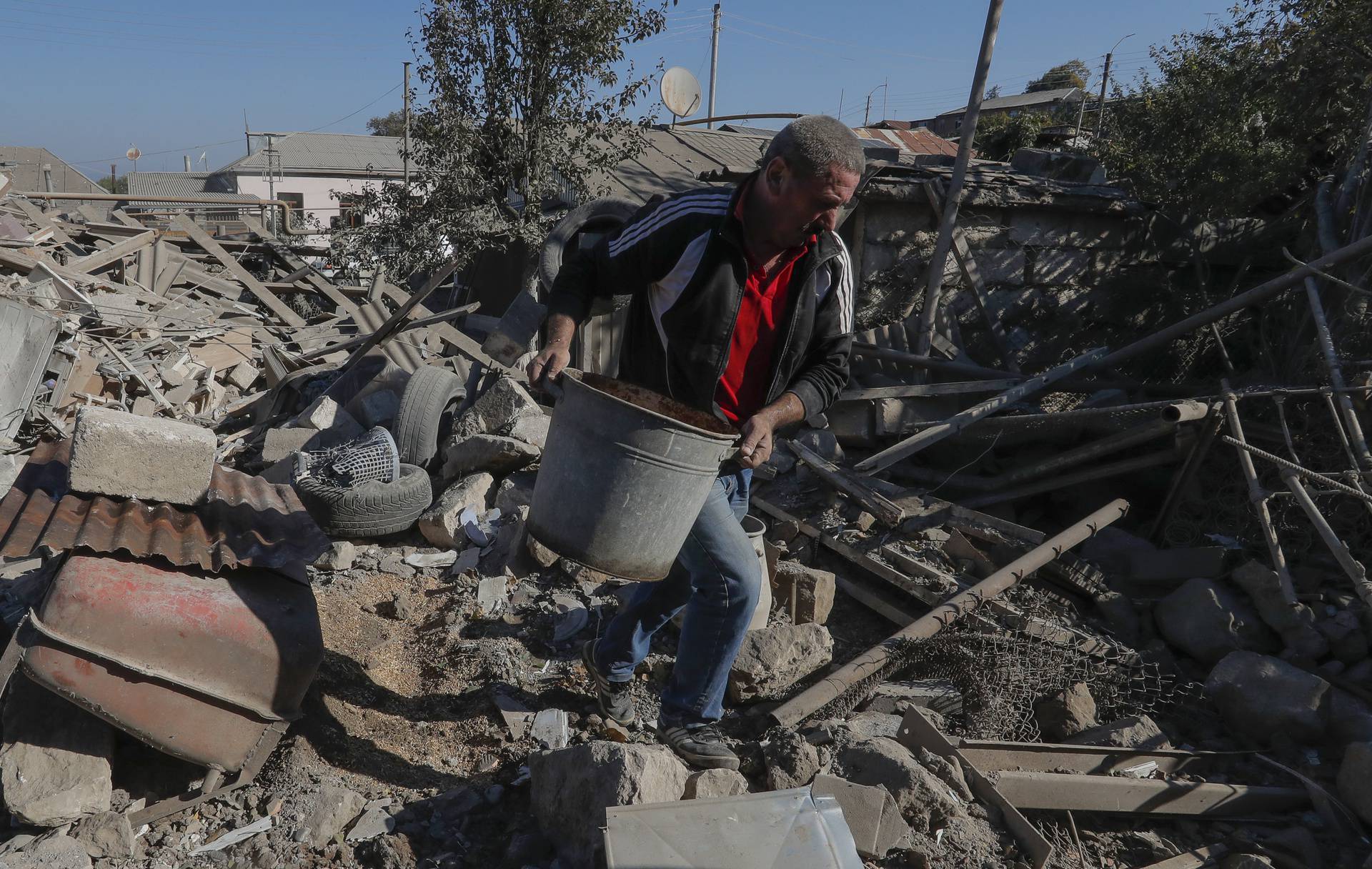 A view shows the ruins of a building following recent shelling during a military conflict over the breakaway region of Nagorno-Karabakh, in Stepanakert