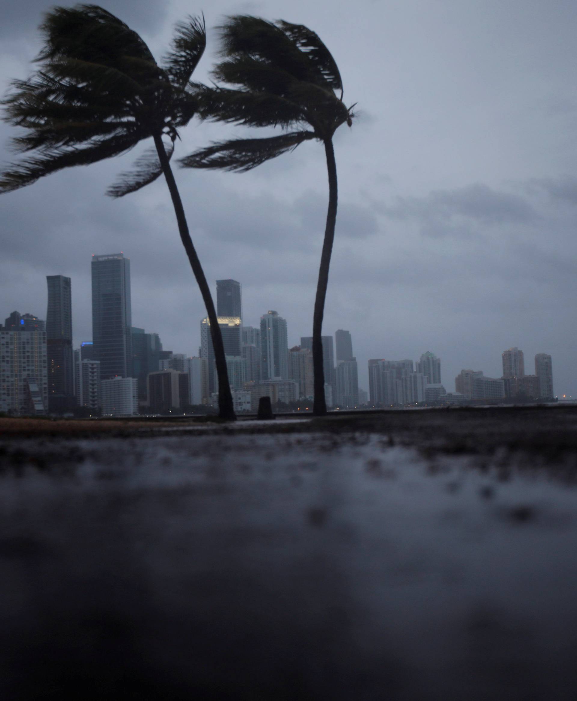 Dark clouds are seen over Miami's skyline before the arrival of Hurricane Irma