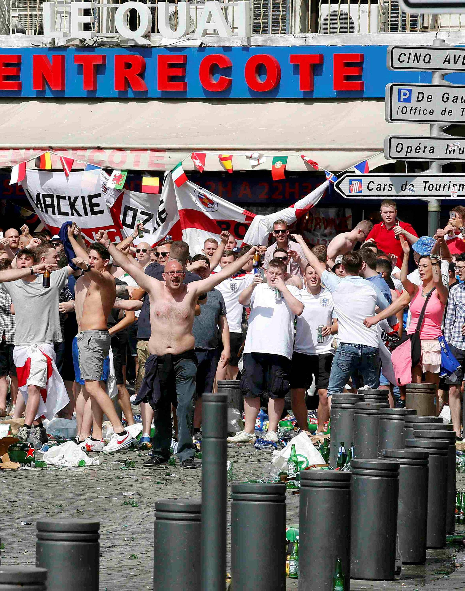 England supporters gather before the Euro 2016 England versus Russia match in Marseille