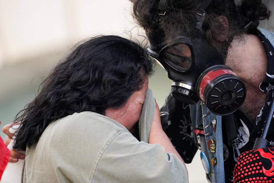 Protest against federal immigration sweeps, in Los Angeles