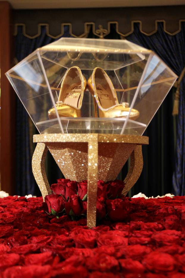 A $17 million USD pair of shoes displayed at the Burj Al Arab Hotel in Dubai