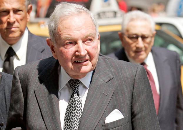 FILE PHOTO --  David Rockefeller arrives at the funeral service for New York socialite and philanthropist Brooke Astor at St. Thomas Church in New York