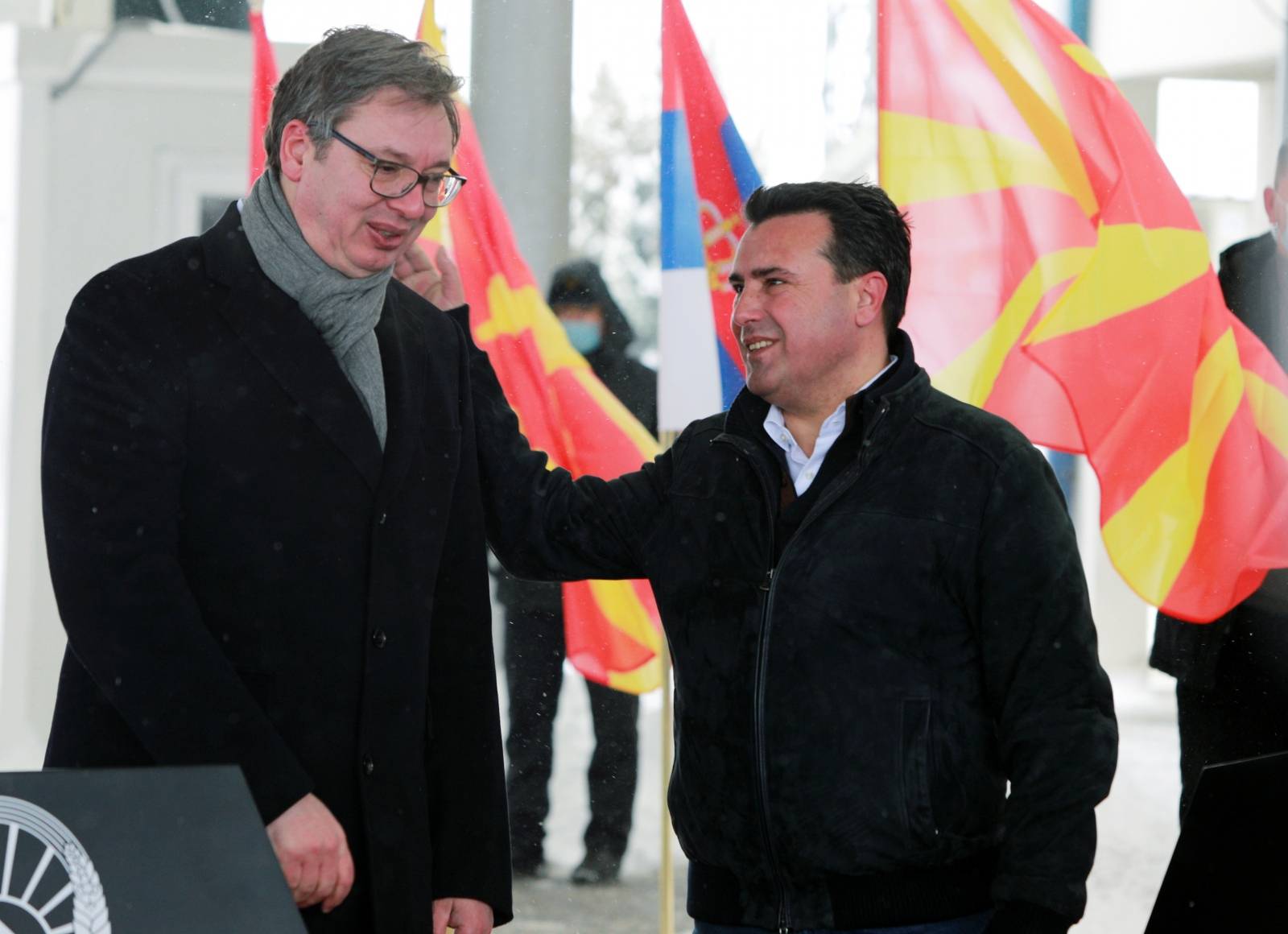 Macedonian PM Zaev welcomes Serbian President Vucic to receive a COVID-19 vaccine donation in Tabonovce