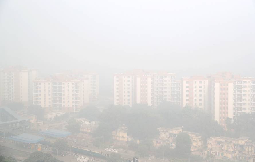 Apartment blocks during heavy smog in Delhi