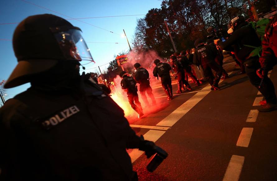 A rally against the government's restrictions, following the coronavirus disease (COVID-19) outbreak, in Leipzig