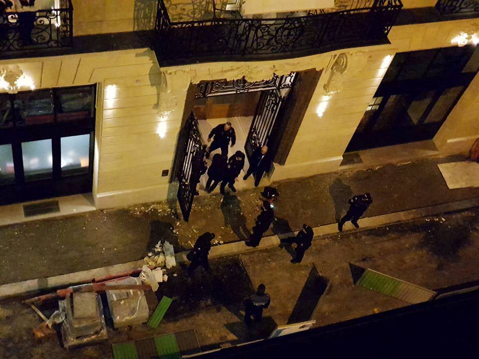 A general view of the scene after axe-wielding robbers stole jewelry at the Ritz Paris hotel in Paris