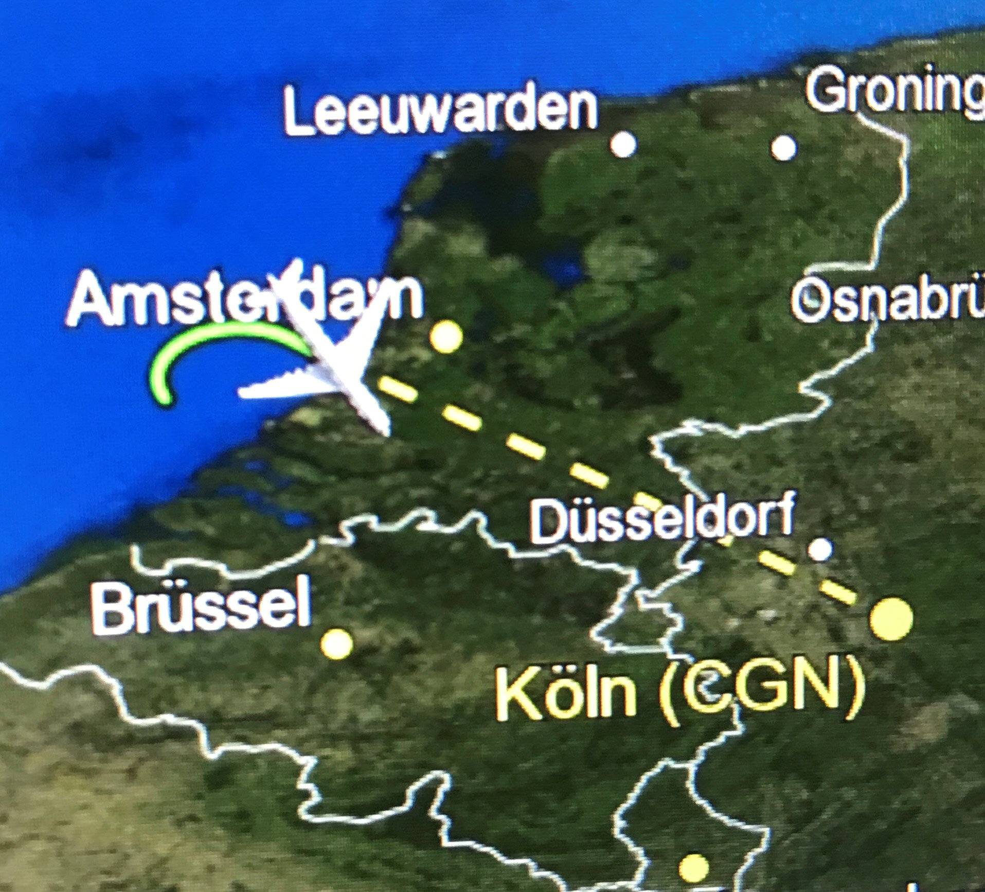 A picture shows the flight path of the Airbus A340 government aircraft carrying Chancellor Angela Merkel