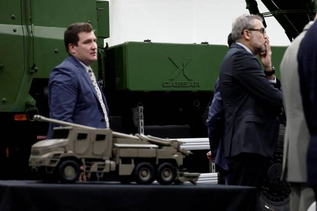 French Defence Minister Vautrin and Croatia's Defence Minister Anusic visit the French-German military defence system supplier KNDS in Versailles