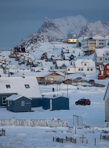A view of buildings in Nuuk on the day of the meeting between top U.S. officials and the foreign ministers of Denmark and Greenland, in Nuuk