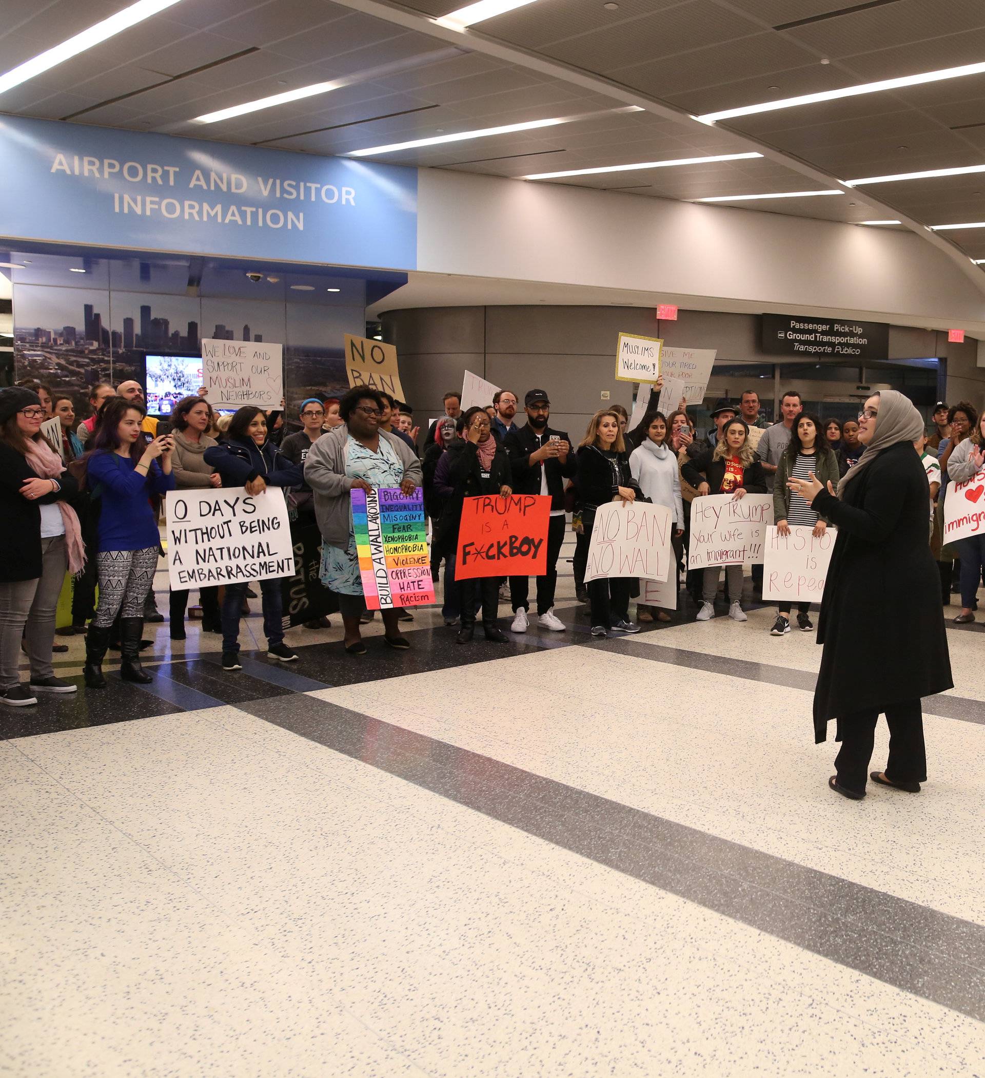 Protesters at George Bush Intercontinental Airport in Houston